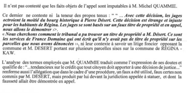 Maire(s) d’alors : la Cour d’appel impute une «faute civile» à Michel Quammie pour des propos rapportés dans France-Guyane relatifs à Pierre Désert, en dépit d’une relaxe pour «diffamation»