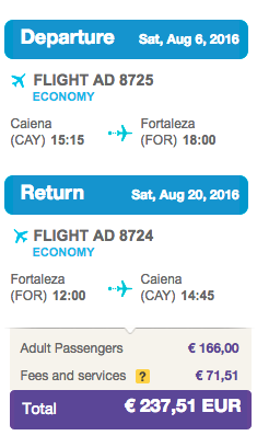Via le site de la compagnie Azul, un aller-retour Cayenne/Fortaleza en vol direct à 237 euros