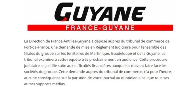 Le directeur général de France Antilles/France Guyane annonce que le groupe a demandé à être placé en redressement judiciaire