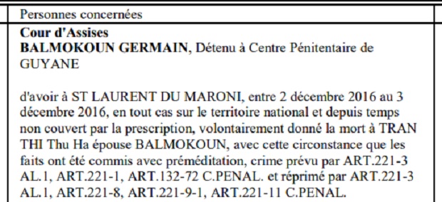 Germain Balmokoun, directeur d’école à la retraite, ex-adjoint au maire de Saint-Laurent, aura un procès d’assises en septembre, il est prévenu d’avoir tué son épouse avec préméditation