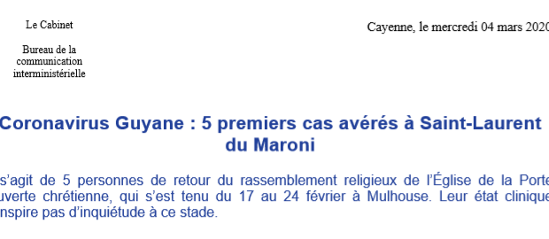 Cinq premiers cas de coronavirus confirmés à Saint-Laurent du Maroni
