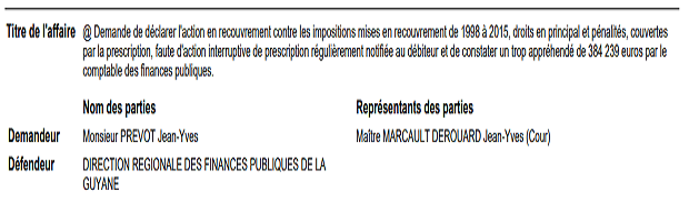 Jean-Yves Prévot demande le remboursement de 384 239 euros d’impôts au tribunal