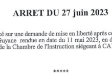 L’arrêt du 27 juin 2023 de la Cour d’appel qui confirme l’incarcération de Marcel Porthos